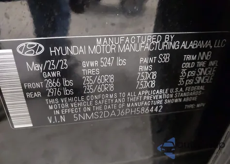 2023 Hyundai Santa Fe Sel from USA, damaged, VIN 5NMS2DAJ6PH586442